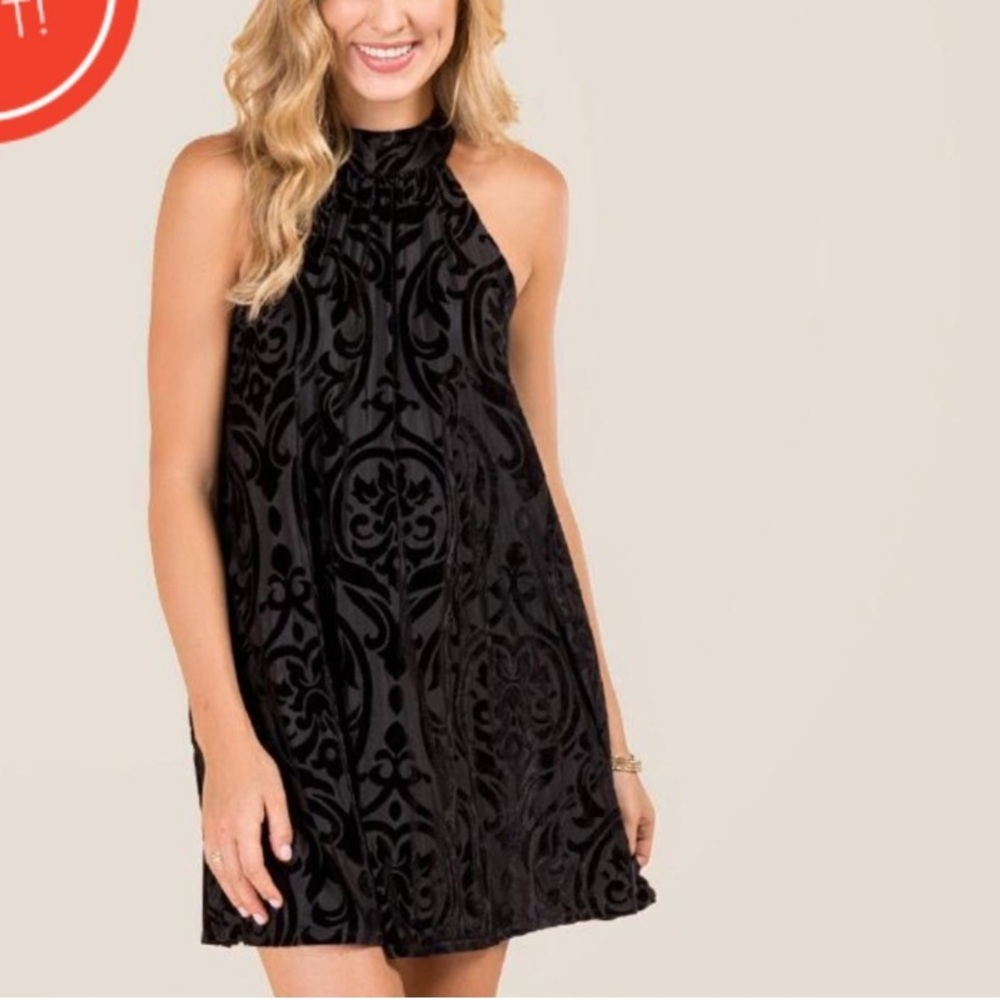 Francesca’s Black Velvet High Neck Dress Size XS